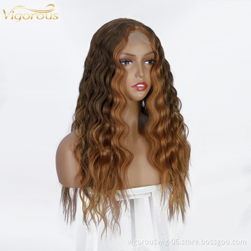Vigorous Long Body Wave Futura Color Brown Wig Blonde Highlight Synthetic Lace Wig Heat Resistant Futura Wig for Black Wome